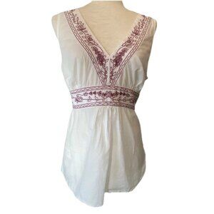 Y2K Babydoll Top Sz 14 White Red Fairy Floral Boho Cottage Romantic LOFT Cotton